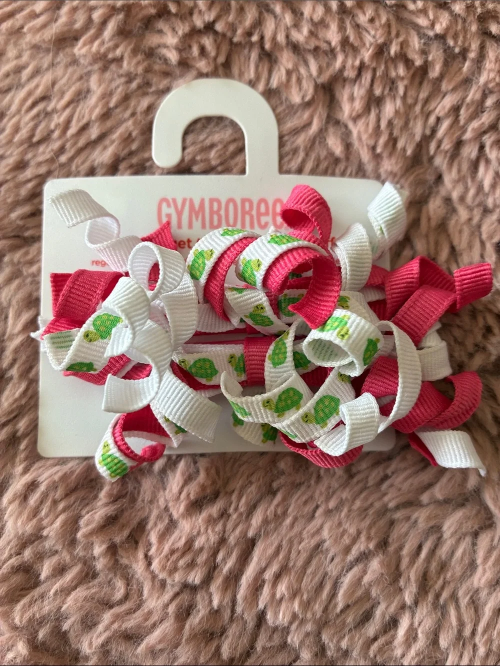 Gymboree Pink White & Green Frog Curly Ribbon Hair Ties